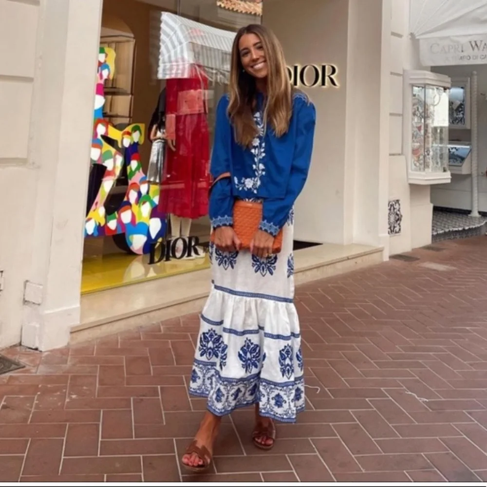 π ZARA BOHO BLUE WHITE FLORAL EMBROIDERED LONG SLEEVE CROPPED BLOUSE! - Picture 14 of 14